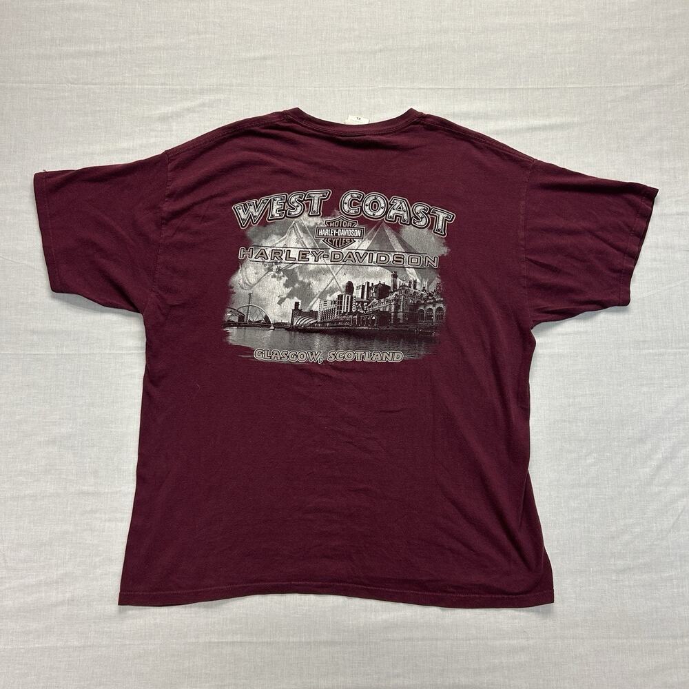 Harley-Davidson West Coast Glasgow Scotland T-Shirt Men's XL Red Motorcycles Tee